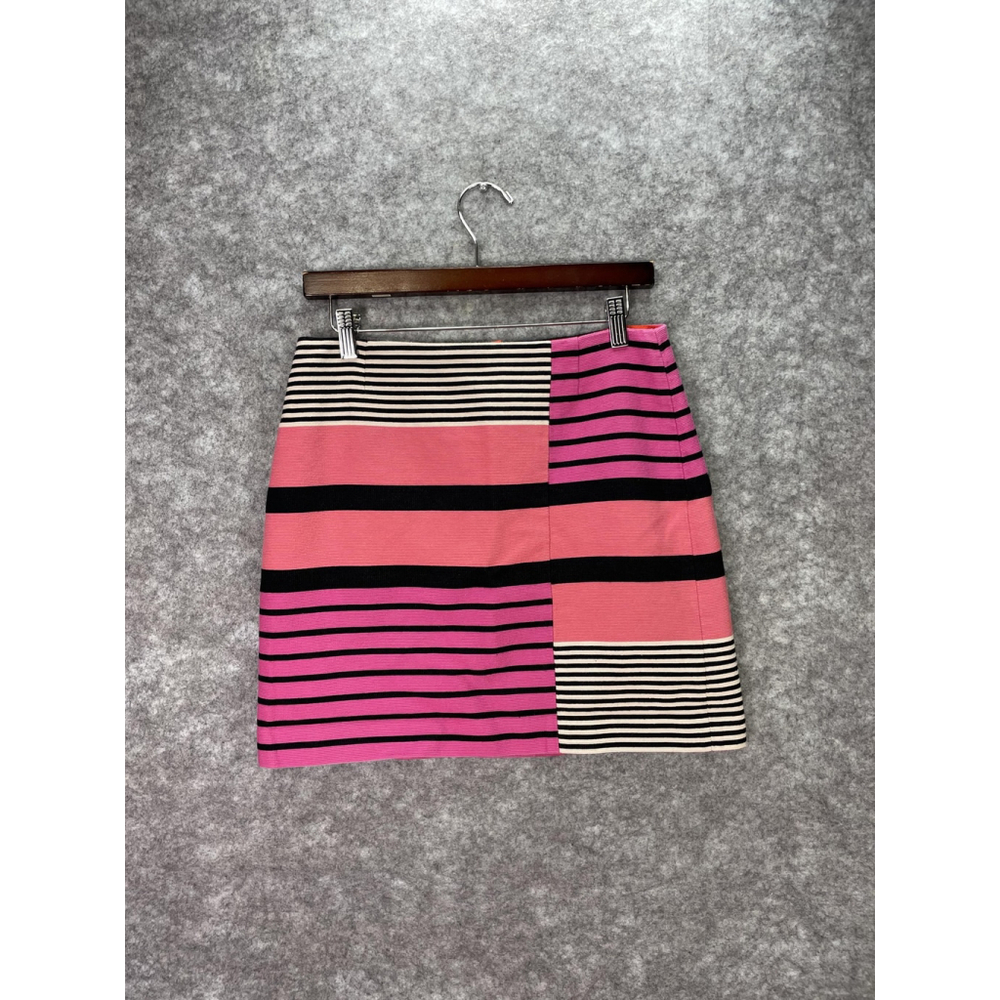 LOFT Skirt Womens 8P Pink Stripe Colorblock Knit Lined Exposed Back Zip Mini